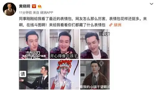  黄晓明分享自己的表情包喊话网友在线斗图画风搞笑